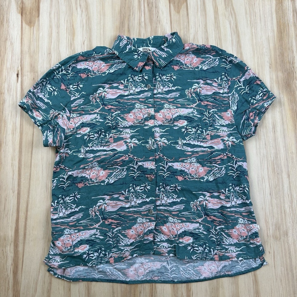 Eddie Bauer Women's Floral Tropical Beach Button Up Shirt Small Cotton Blend